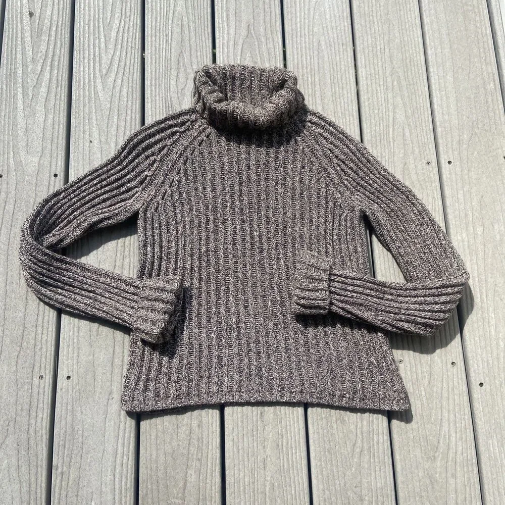 J. Crew Women’s M 100% Cotton Ribbed Marled Turtleneck Sweater Brown/Grey Y2K